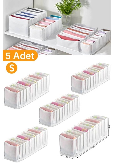 Serstil 5 Adet - Small 11 Gözlü Çekmece Içi Düzenleyici Organizer 12 X 40 X 12 Gri