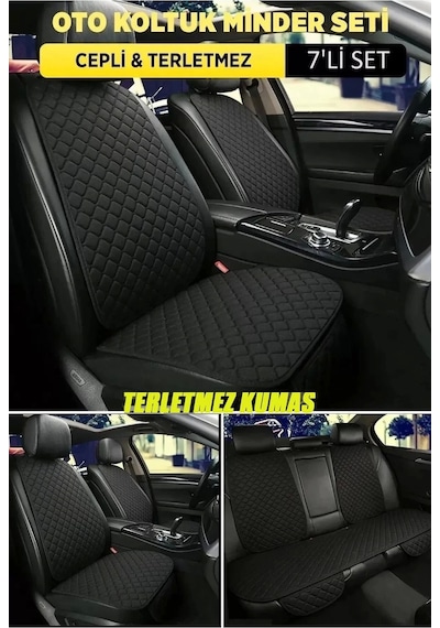 Bmw X1 Terletmez Kumaş Minterletmez Kumaş 7 Parça Ön Ve Arka Oturak Sırt Dayama Minder Siyah-siyah