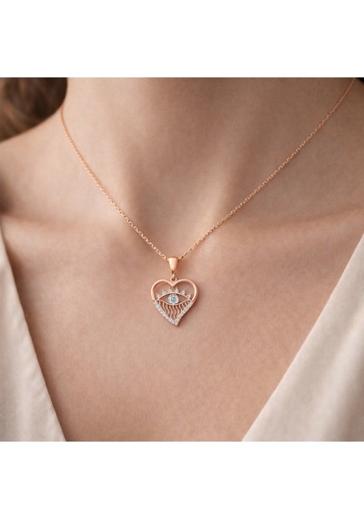 Gümüş Rose Kalp Göz Kadın Kolye 01 - Gold 85321641