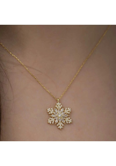 Gümüş Gold Kar Tanesi Kolye - Renk: Gümüş