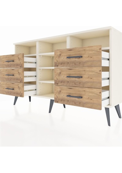 Arges Konsol 5 Raflı 6 Çekmeceli 132x30x83 Aytaşı-aytaşı/çam Aytaşı/çam