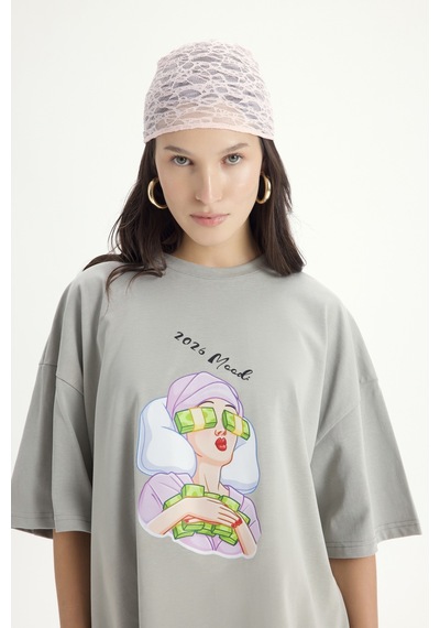 Mai Studios Co. Mood Oversize Gri T-shirt Gri