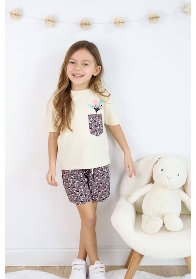 Jollykids Kız Çocuk Cep Detaylı Dokuma Şortlu Takım-mor