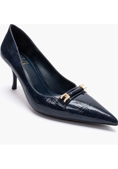 Luvishoes Poesy Lacivert Baskı Tokalı Kadın Topuklu Ayakkabı