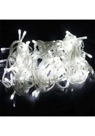 8 Fonksiyonlu 100 Ledli 10 M Fişli Led Dekor Lambası Beyaz Renk Dekoratif Yılbaşı Ağacı Işığı