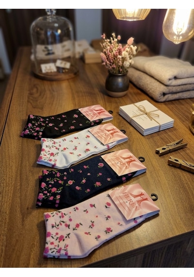 Heren Socks Heren Lastik Çiçek Detaylı 4'lü Kadın Patik Beyaz - Pembe - Siyah - Lacivert Heren Socks Heren Lastik Çiçek Detaylı 4'lü Kadın Patik Beyaz - Pembe - Siyah - Lacivert