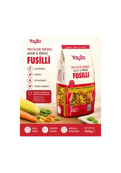 Glutensiz Tricolor Sebzeli Fusilli Mısır & Pirinç Makarna 400g Vegan & Lif Kaynağı - 876634090