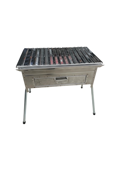 Paslanmaz Kömürlü Mangal 28 X 50 Cm Çekmeceli Portatif Ayaklı Gri