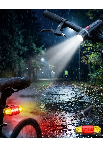 Led Bisiklet Işık Seti Ön Far Ve Arka Stop Lambası Güvenlik Seti - Lisinya Diğer