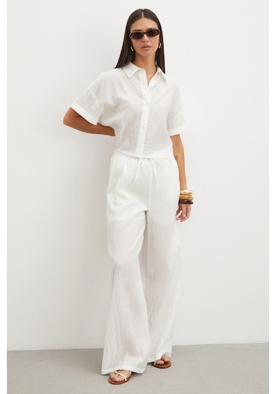 Uterpe Linen-look Beyaz Pantolon