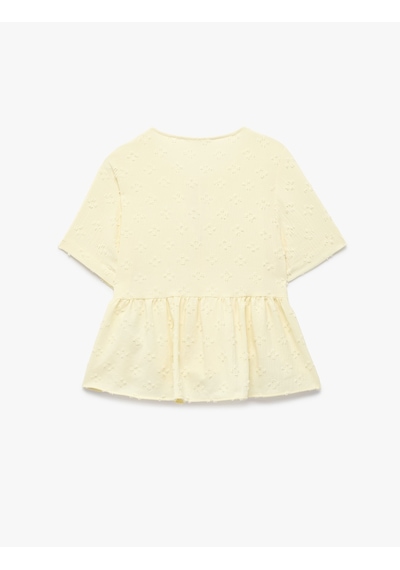 Koton Bağlamalı Fiyonk Detaylı Kısa Kollu Dokulu Peplum Bluz Sarı 6sak60068pw