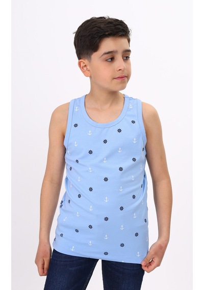 Toontoy Kids Toontoy Erkek Çocuk Baskılı Bisiklet Yaka Basic Atlet Mavi