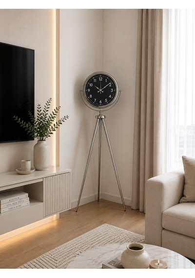 Büro Ev Ofis Dekoru İçin 150x45cm Krom Metal Royal Tripod Ayaklı Saat Diğer
