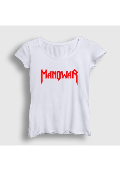 Presmono Kadın Logo Manowar T-shirt Beyaz