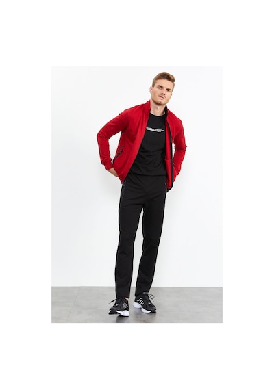 Tommy Life Kırmızı - Siyah Dik Yaka Fermuarlı Standart Kalıp Klasik Paça Erkek Eşofman Takımı - 85152 Kırmızı - Siyah