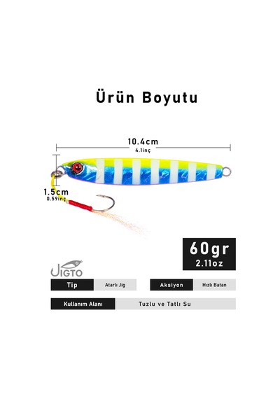 Jig, Zoka, Suni Yem, Glow Uv Metal Jig, 60gr 10cm Jıgto Tide 60
