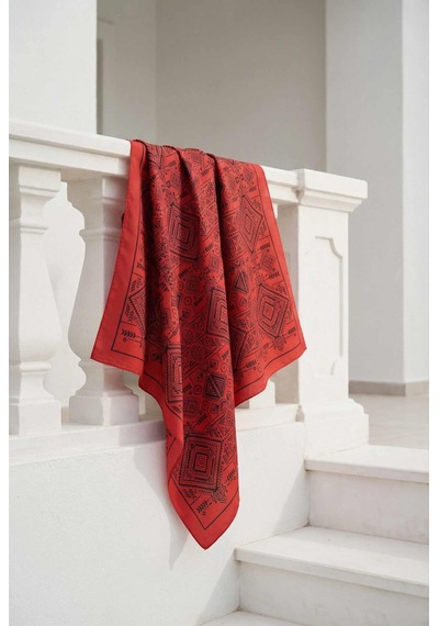 Silk Home Viskon Velora Eşarp Dört Mevsim Kilim Desen Kırmızı 90x90 Çok Renkli