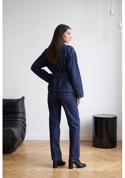 Unika Boutique Kadın Kuşaklı Denim Ceket Ve Pantolon Takım Çok Renkli