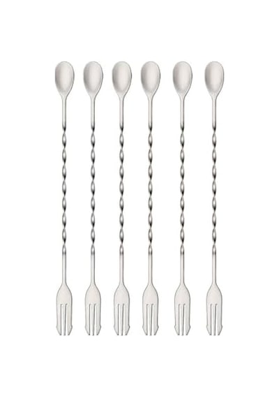 6 Adet 32 Cm Çelik Çift Başlı Kokteyl Karıştırma Barmen Kaşığı Cin582-6