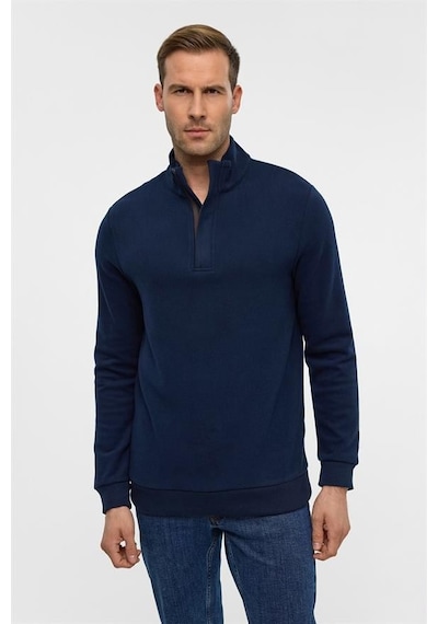 Süvari Lacivert Regular Düz Polo Yaka Sweatshirt Lacivert