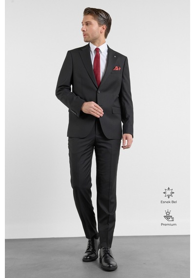 İmza Siyah Mono Yaka Esnek Bel 6 Drop Comfort Fit Tam Astar Esnek Takım Elbise 1001260151