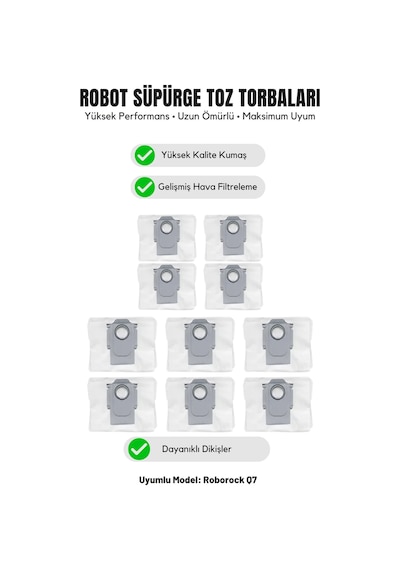 Roborock Q7 İle Uyumlu 10 Adet Toz Torbası 78.0