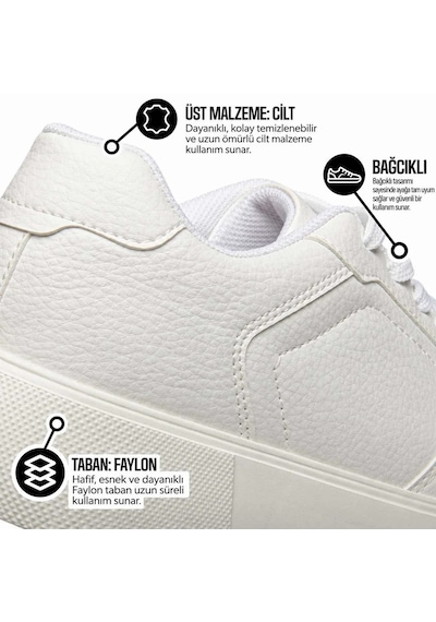 Volis M-26549 Beyaz Bağcıklı Memory Foam Taban Günlük Erkek Sneaker Ayakkabı