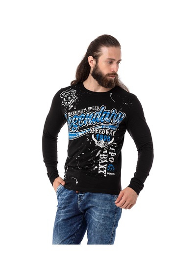 Cipo & Baxx Erkek Bisiklet Yaka Uzun Kollu Baskılı Sweatshirt Cl510 Siyah