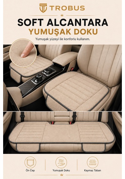 Opel Combo Üniversal Soft Alkantra Çizgili 3 Parça Oto Koltuk Minderi Bej