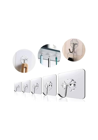 10 Adet Tekli Kendinden Yapışkanlı Güçlü Şeffaf Askılık - Kapı Arkası Mutfak Duvar Banyo Askı Beyaz Diğer