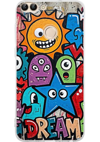 Huawei P Smart 2018 İle Uyumlu Grafiti Dream Street Tasarımlı Şeffaf Silikon Kılıf Şeffaf