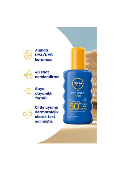 NIVEA Sun  Güneş Koruyucu Nemlendirici Vücut Spreyi SPF50 200 ML + Karoten Doğal Bronzlaştırıcı Sprey 200 ML