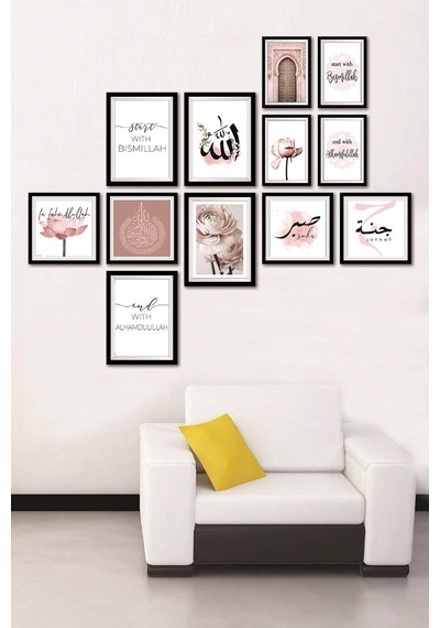12 Parça Dekoratif Mdf Tablo Seti Çerçeve Görünümlü Dekolıadkj069