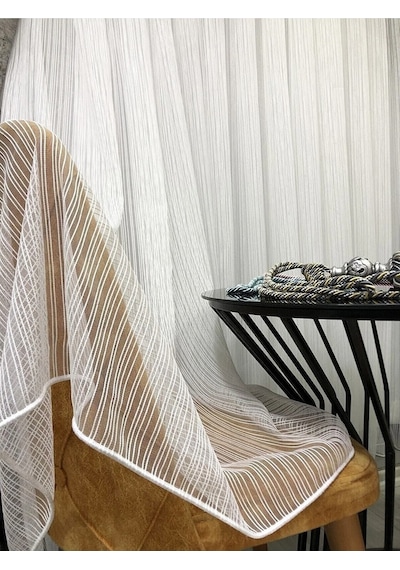 Evdepo Home Çizgili Tül Perde Ekru (546860746)