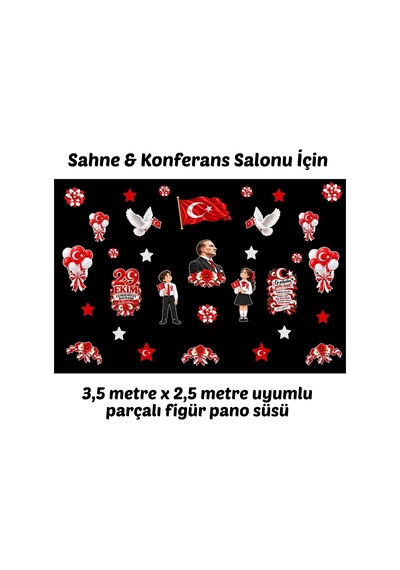 Sahne Boyutu 29 Ekim Cumhuriyet Bayramı Hazır Fügür Kesim Pano Süsü Balonlu Tüm Yaşlar