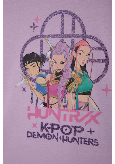 Defacto Kpop - Demon Hunters Relax Fıt Bisiklet Yaka Kısa Kollu Tişört Kız Çocuk H7337a826smpr249 Mor-pr249
