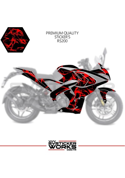 Bajaj Rs200 Kaplama Sticker Şimşek Yıldırım Motor Kaplama Modeli Hazır Kit Kırmızı