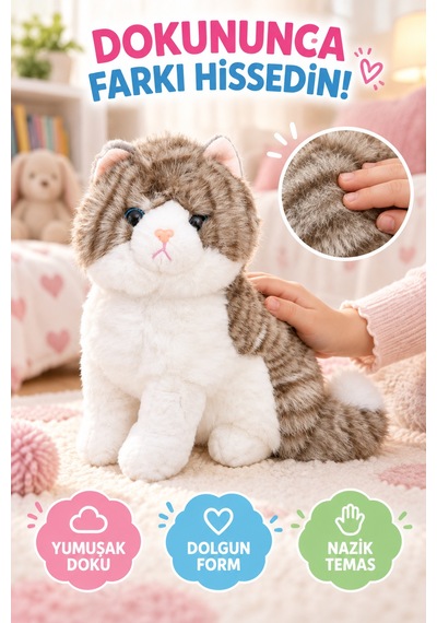 23 Cm Gri Peluş Kedi Oyuncak Yumuşak Sevimli Kedi Figürlü Çocuk Oyuncağı Doğum Günü Hediyesi Seti Çok Renkli