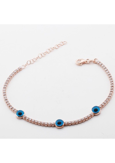 Göz Figürlü Zirkon Taşlı Rose Gold Kaplama Su Yolu Bileklik Gümüş