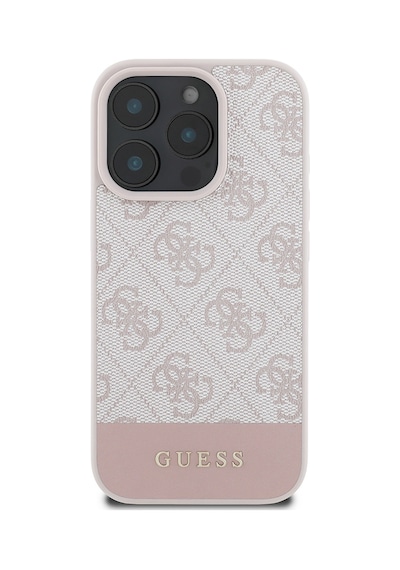 Apple Uyumlu iPhone 16 Pro Max Kılıf Guess Lisanslı Pu Deri Şerit Logo Dizaynlı Kapak Pembe