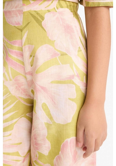 DeFacto Kız Çocuk Desenli Wide Leg Geniş Paça Pamuklu Pantolon D7610A825SMGN115 Yeşil