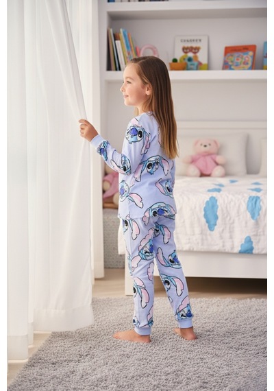 %100 Pamuk Mavi Çizgi Filmli Kız Çocuk Pijama Takımı Mavi