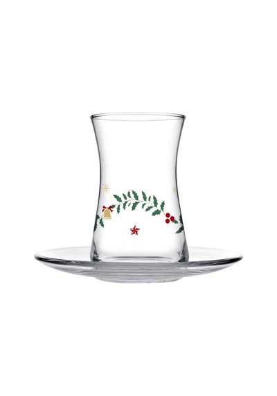 Sparkles Heybeli Çay Seti, 4 Kişilik, 170 Cc Bardak Ve 126 Mm Tabak, Yılbaşı Temalı