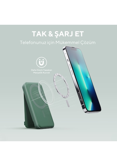 Voltme Yeşil Magpak 5000mah Magsafe Kablosuz Powerbank- 22.5w Yeşil