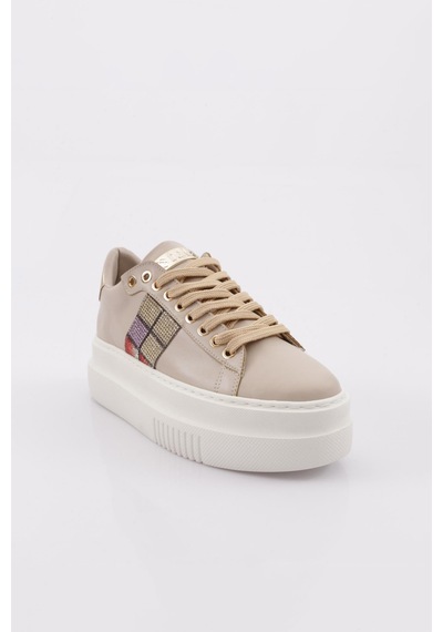 Dgn Es861 Kadin Kalin Taban Silver Taşli Sneakers Ayakkabi ES861-2007-R0152 Bej