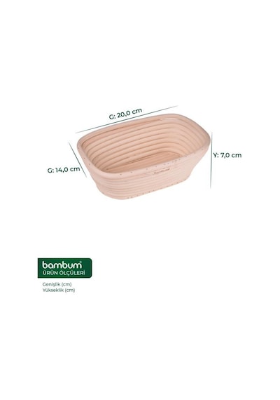 Bambum Puder - Ekmek Mayalama Sepeti Dikdörtgen 20 Cm Ahşap