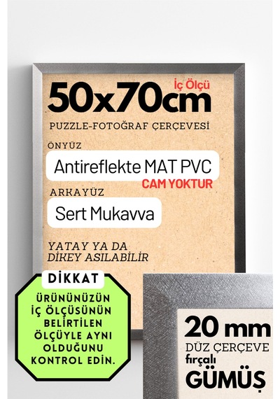 Fırçalı Gümüş-20mm-50x70 Cm Mat Pvc Li Camsız Fotoğraf 1000 Parça Puzzle Belge Çerçeve Yatay Dikey Asılabilme 61981776