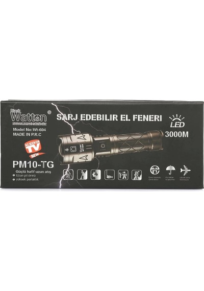 3000 Lümen Güçlü El Feneri Wt-604.gzpde Renkli