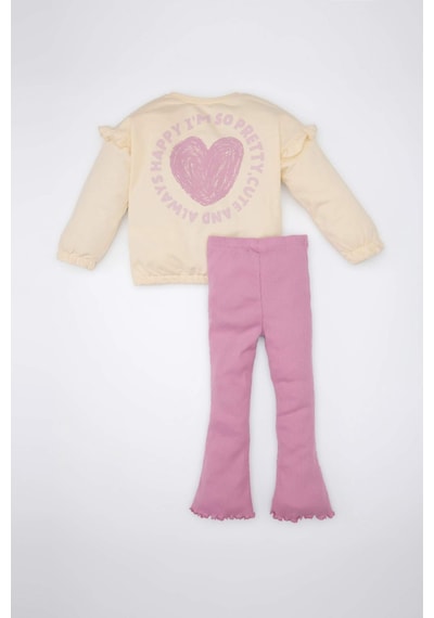 DeFacto Kız Bebek 2'li Takım Kalp Desenli Sweatshirt Beli Lastikli İspanyol Paça Tayt D2860A524AUER99