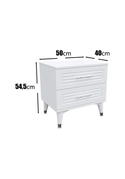 Panjurlu 2 Çekmeceli Komodin Pnj5002 Beyaz Gümüş